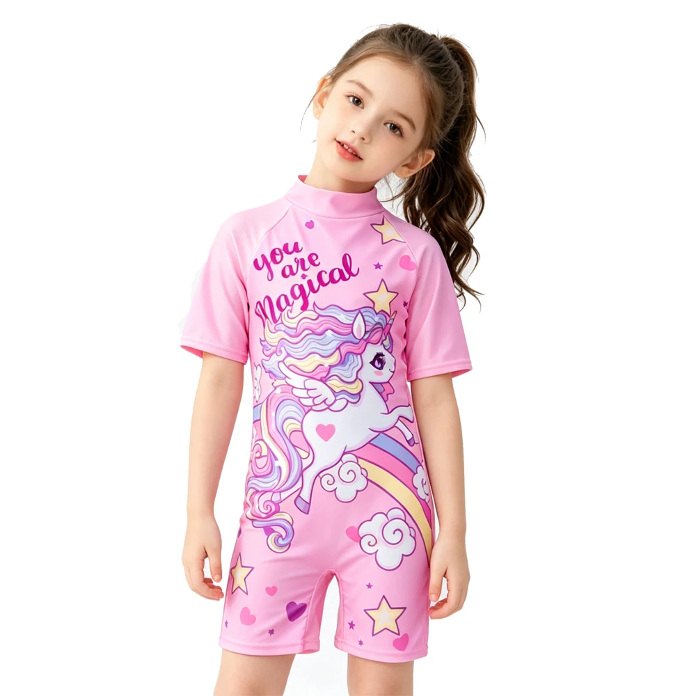 Boys Shark Print One Piece Swimsuit Sun Protection Short Sleeve Kids Swimwear 2-12Y Toddler Quick Dry Bathing Suit Beach Pool