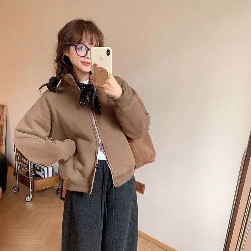 Inverno Nuovo Casual Thiened Fce Felpa Calda Thi Capispalla Doppia Cerniera Con Cappuccio Colletto alla coreana Cappotto Faionable da donna...