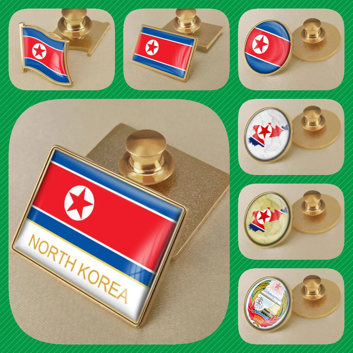 North Korea Koreans Map Flag National Emblem National Flower Brooches Badges Lapel Pins