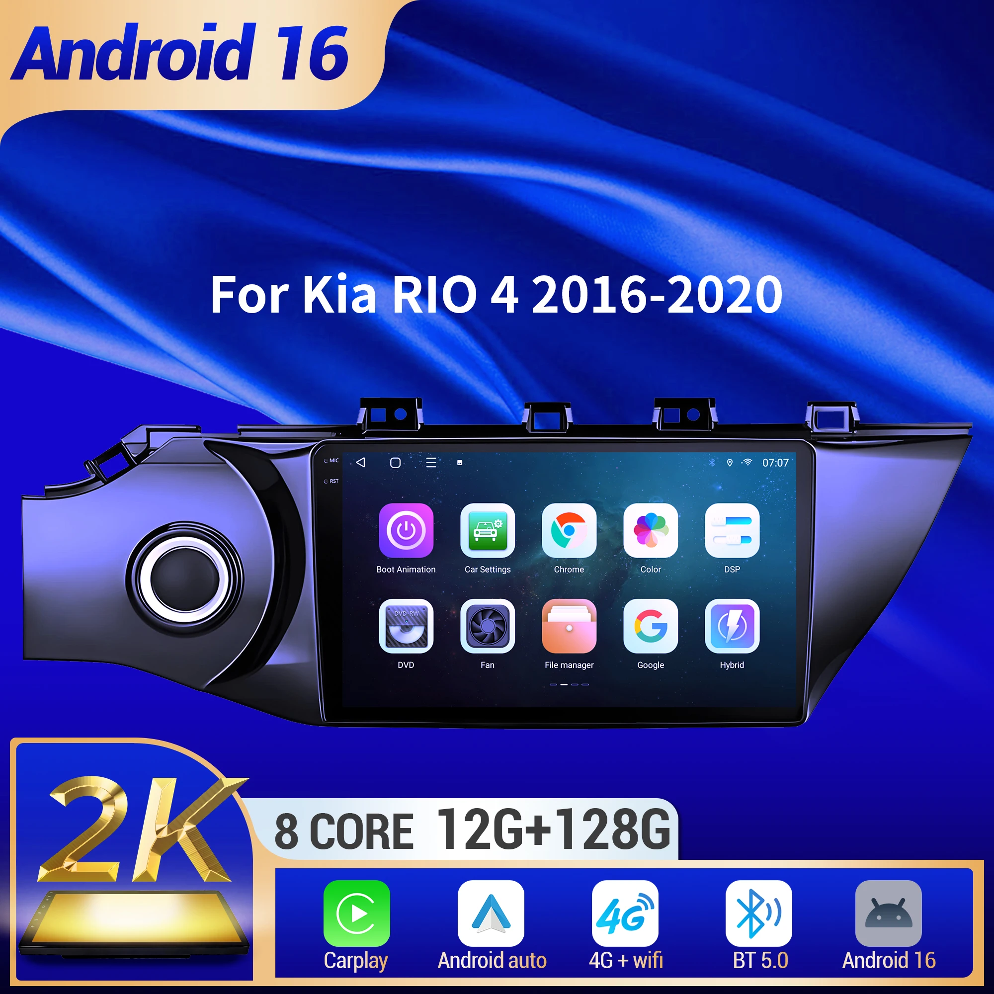 

9" Car Radio For Kia RIO 4 2016-2020 Android 16 Wireless BT Carplay Multimedia Navigation Touch 2K QLED Screen