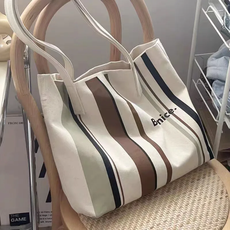 Simple Line One Shoulder Canvas Bag Korean Edition Leisure Art Student Shopping Bag Commuter Computer Handbag