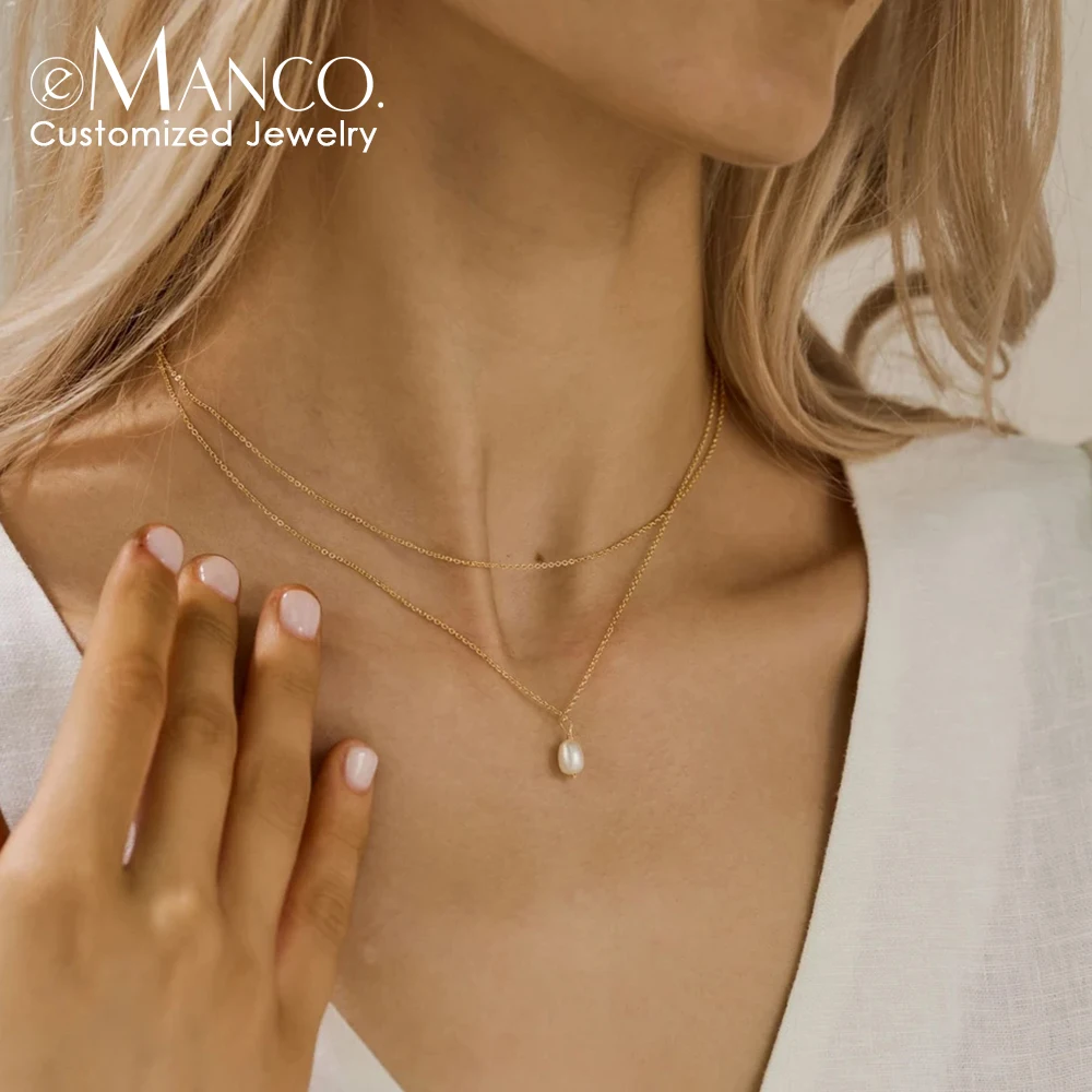 eManco Lightweight Stainless Steel Series Alien Freshwater Pearls Box Chain Type Light Luxury and Elegant Dating Essential