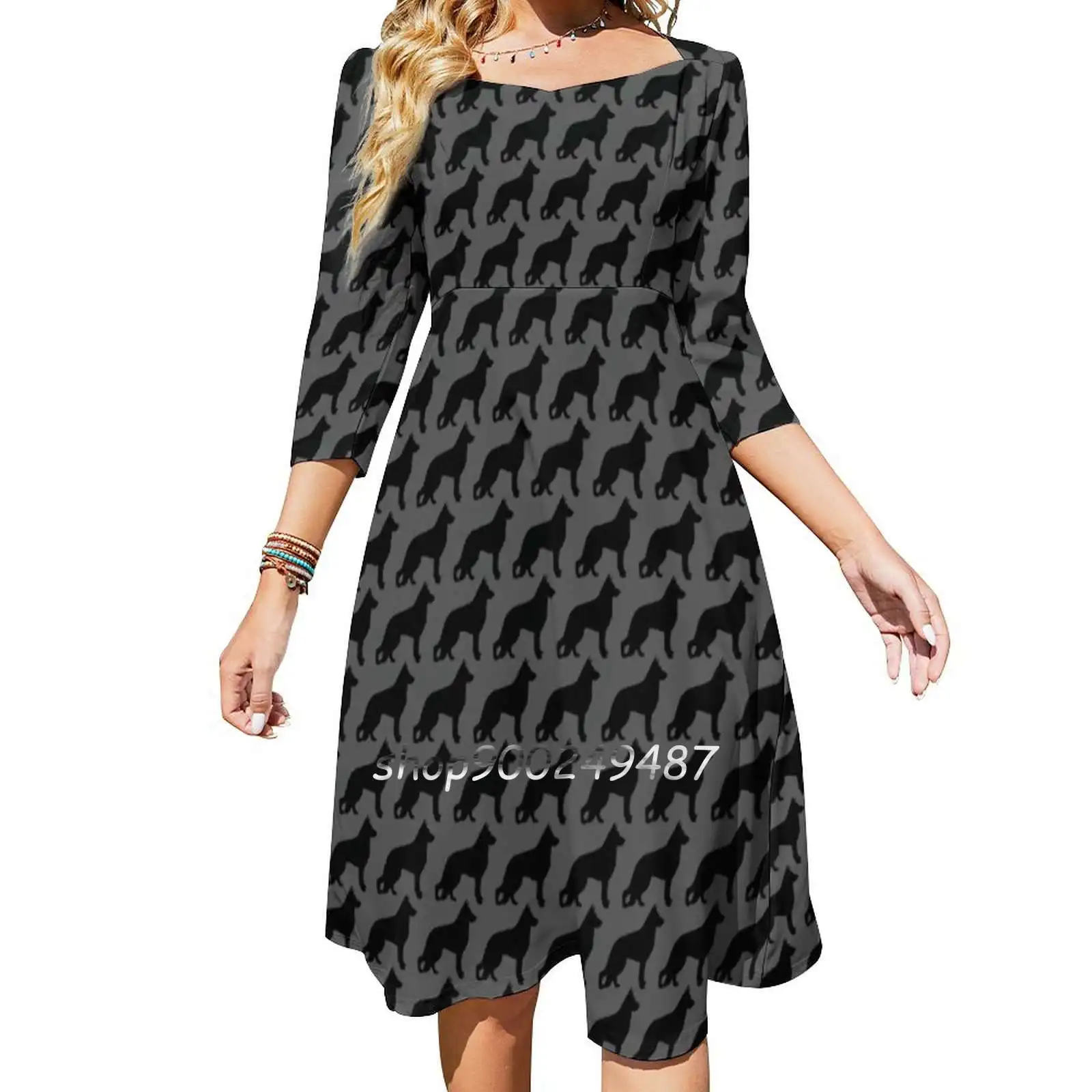 German Shepherd Dog Silhouette ( S ) Evening Party Dresses Midi Sexy Dress Female Sweet One Piece Dress Korean German Shepherd