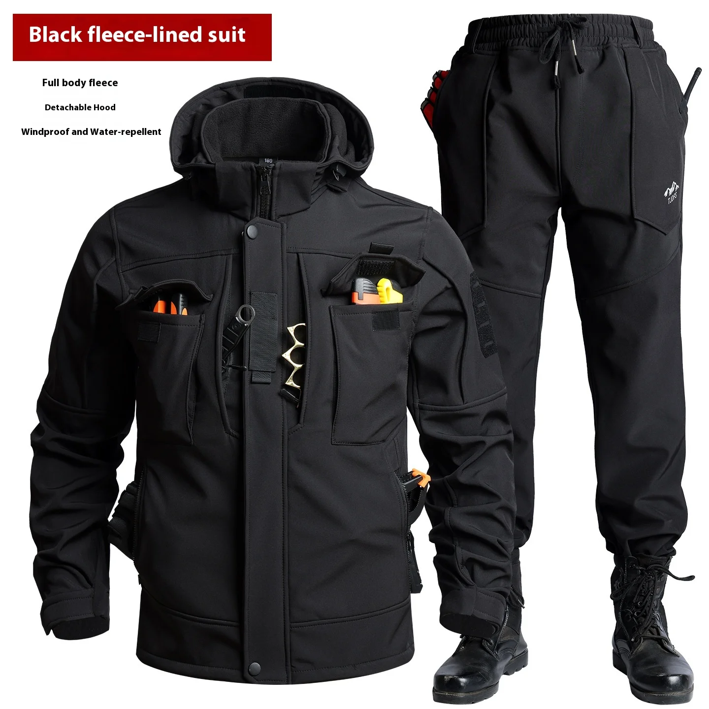 Ensemble veste et pantalon tactique à coque souple pour hommes, imperméable, coupe-vent, doublure polaire, combinaison de travail pour Sports de plein air, hiver