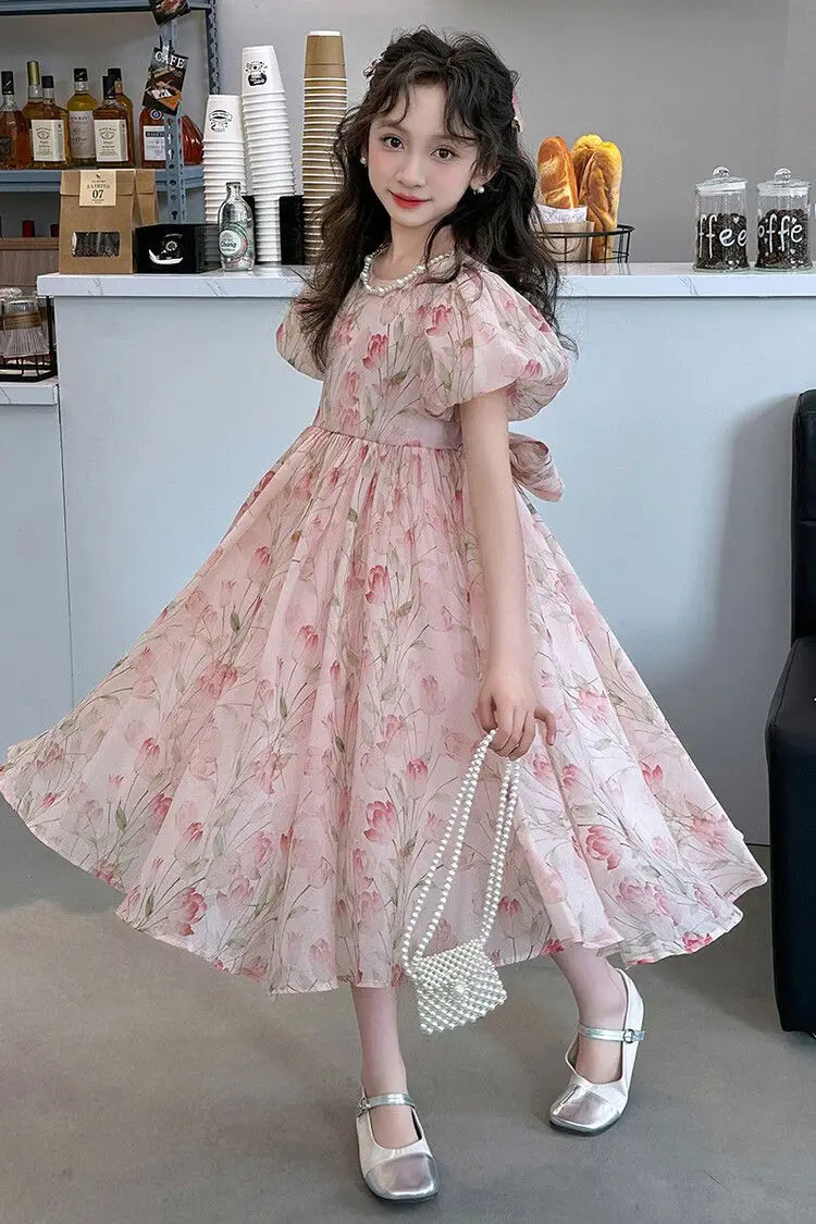 Summer New Dresses Girls Princess Dresses Floral Dresses Sweet Wind Japanese Lazy Style Casual Dresses Bubble Sleeve Dresses