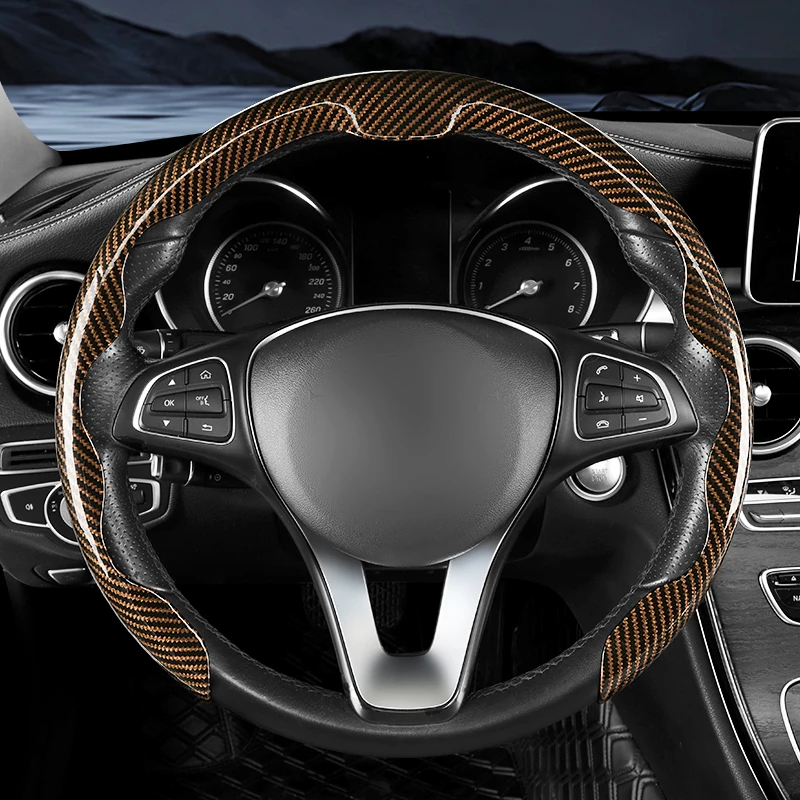 Car steering wheel cover with carbon fiber pattern ultra-thin sport suede handle cover suitable for summer all year round