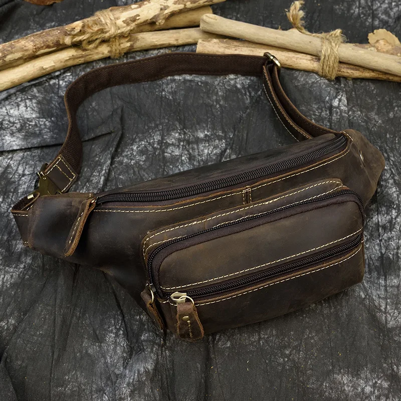 Genuine Leather waist Packs For Man Fanny Pack Belt Bag Phone Pouch Mini Travel Chest Bag Male Small Crossbody Bag Leather Pouch