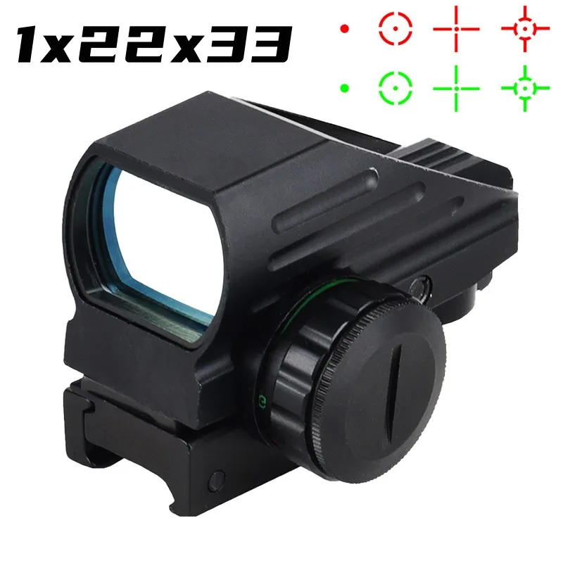 1x22x33 Red Dot Sight Hunting Tactical Optic Red Green 4 Reticle Reflex Adjustable Compact Riflescope Airsoft 20mm Rail Mount