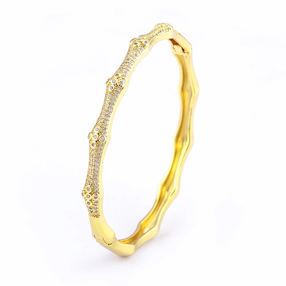 AIBEF New Fashion Geometric Crystal Zircon Gold-Plated Bangles Women\'s Simple Design Jewelry Party Exquisite Birthday Gifts