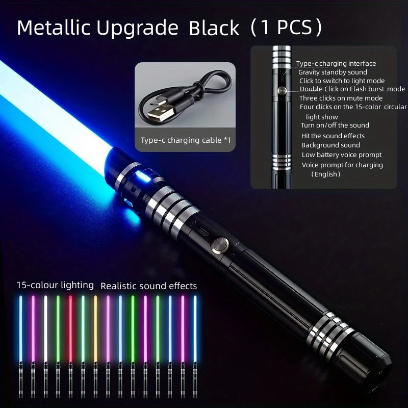 ดาบของเล่นเรืองแสง 15 สี 2-in-1 แบบโลหะพร้อมเซ็นเซอร์แรงโน้มถ่วง รุ่นอัพเกรด ดาบเรืองแสงสำหรับงานปาร์ตี้และฮาโลวีน