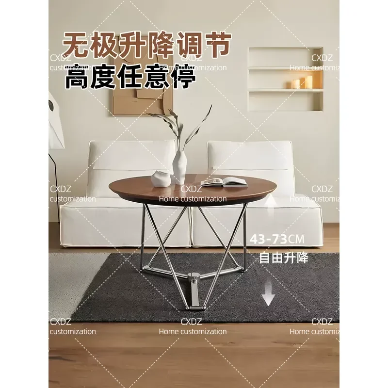 Medieval Style Round Coffee Table Italian Simple Stainless Steel Lift Top Dining Table for Small Apartment
