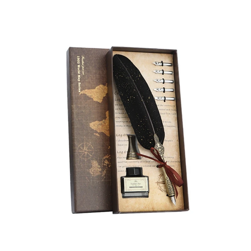 Feather Pen And Ink Set Vintage Quill Dip Pen Writing Ink Nibs Kit Calligraphy Set Gifts For Beginners