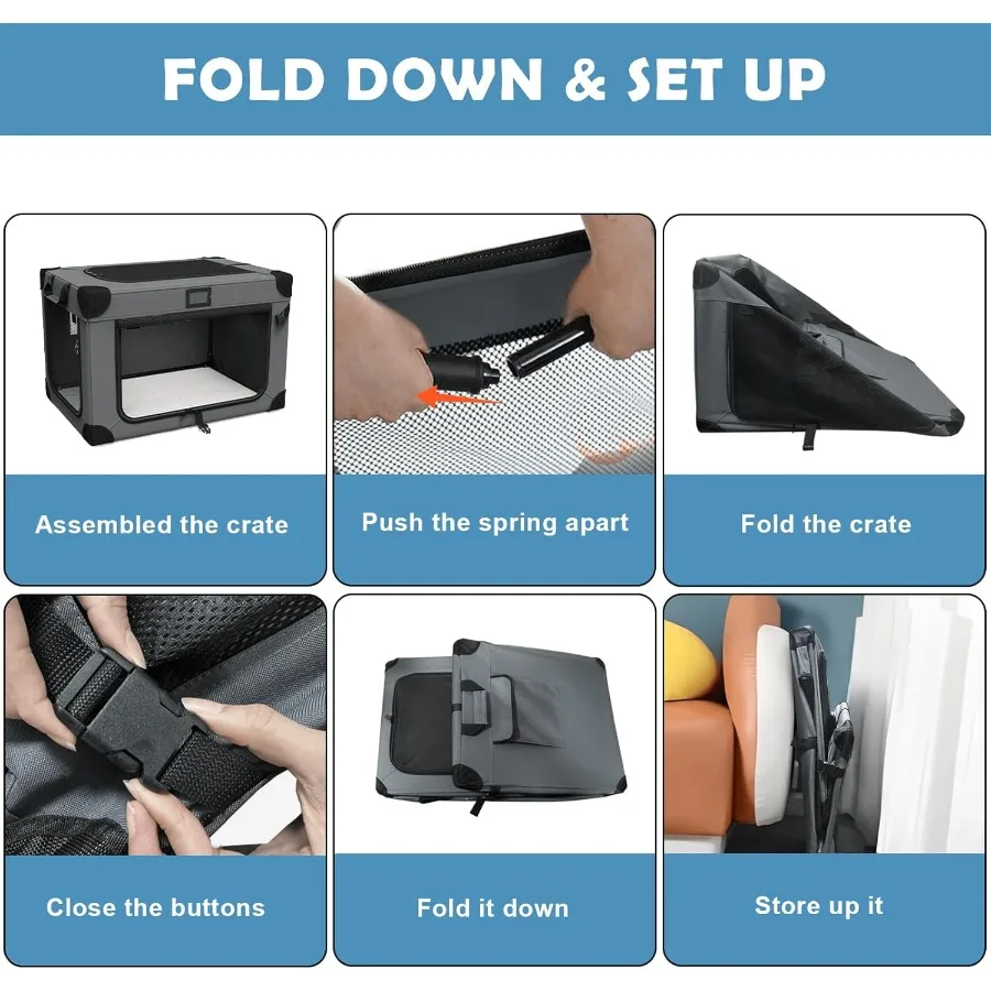 36 Inch Collapsible Dog Crate for Large Dogs with 3Door Design Foldable Soft Kennel Featuring Breathable Mesh Windows Soft Plus