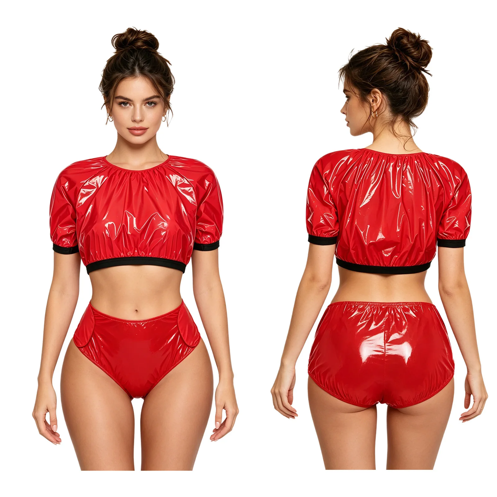 Women Waterproof Swimwear Set Crop Top with Magic Tape Shorts Leak-proof Diaper Cover Elderly Special Needs Adaptive Clothing