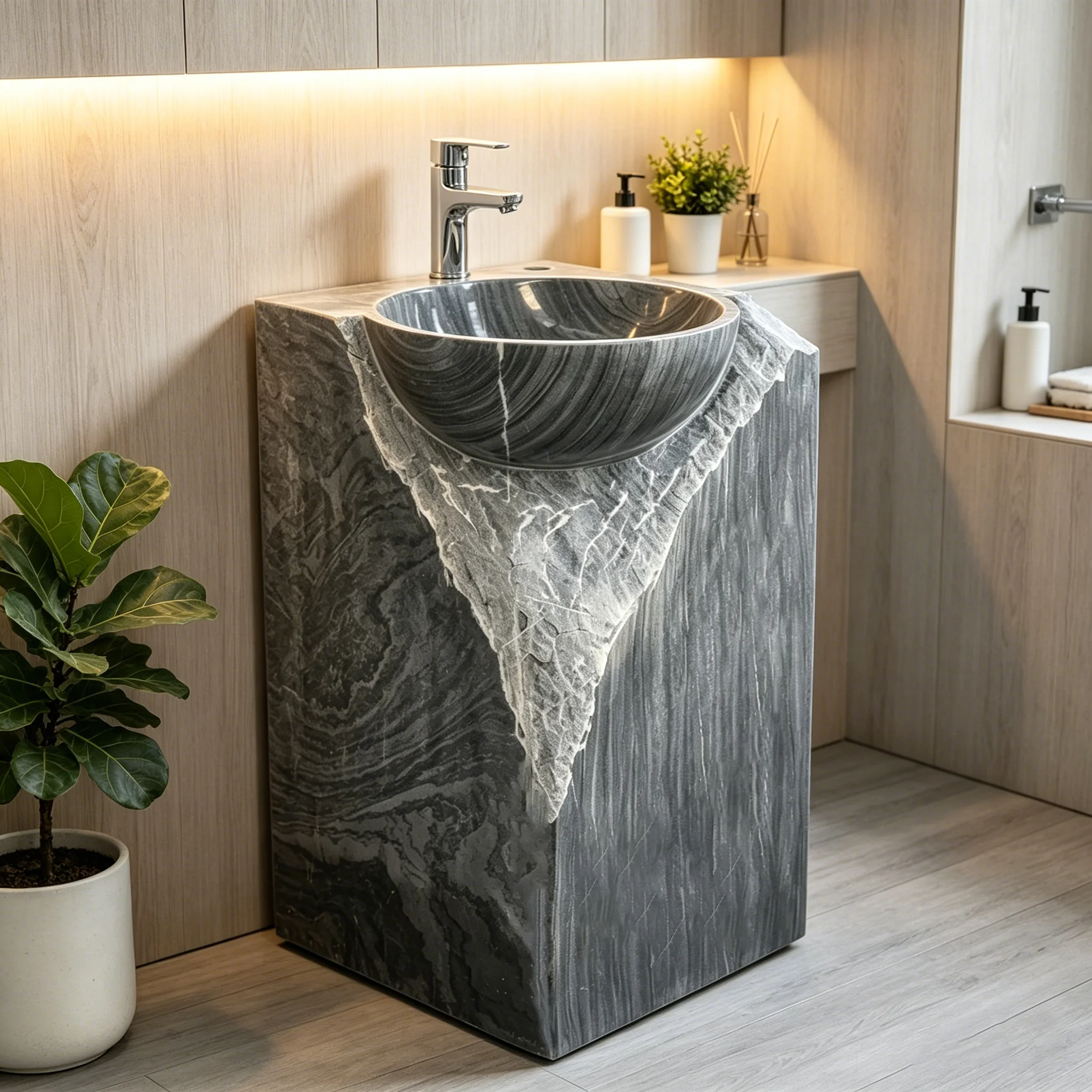 #￥Grey Wood Marble Stone  Basin Floating Bathroom Vanity Cabinet Set with Sink for Hotel Home Bathroom Basin Sink