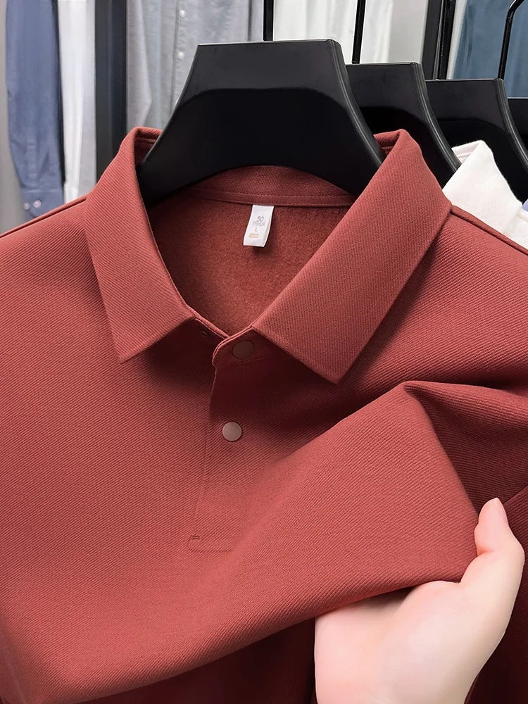 

Rn Men's Long Sve irt Flannel Casual Busin Warm Pure Color Collar T-irt for Middle-aged And Youth