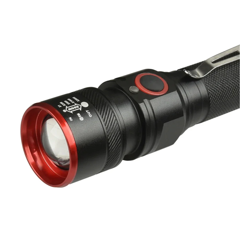 Linterna Led Linterna recargable con USB T6 con zoom, linterna de 3 modos, adecuada para camping 18650 con cable USB