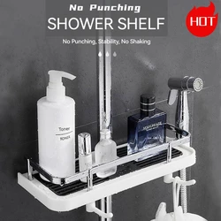 Bathroom Shelf No Drilling Lifting Rod Shower Head Holder Shower Gel Shampoo Tray Bracket Rod Rack