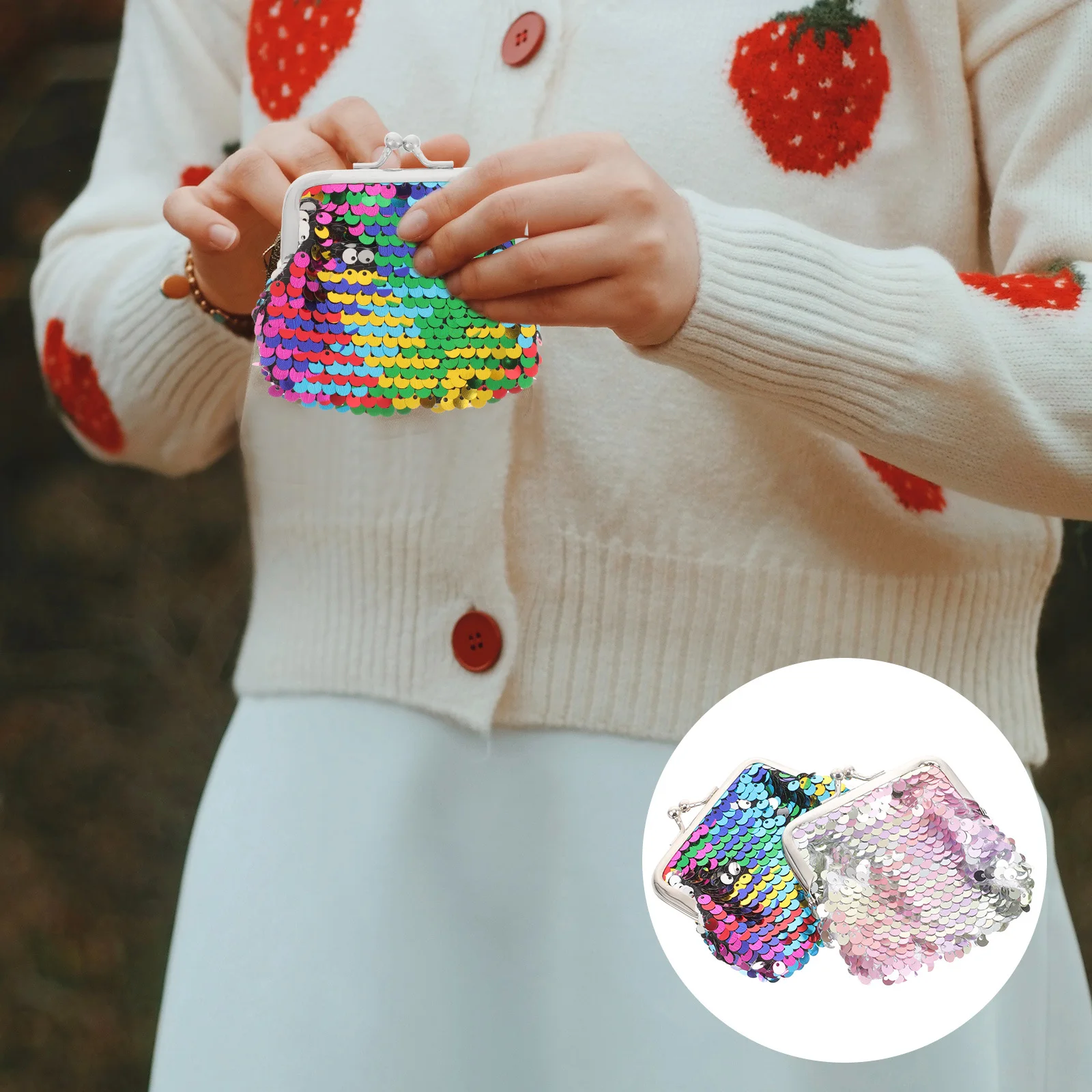 2 قطع النساء الترتر محفظة للعملة الصغيرة خفيفة الوزن قبلة قفل عملة المحفظة البسيطة تغيير المحفظة المحمولة دائم #6