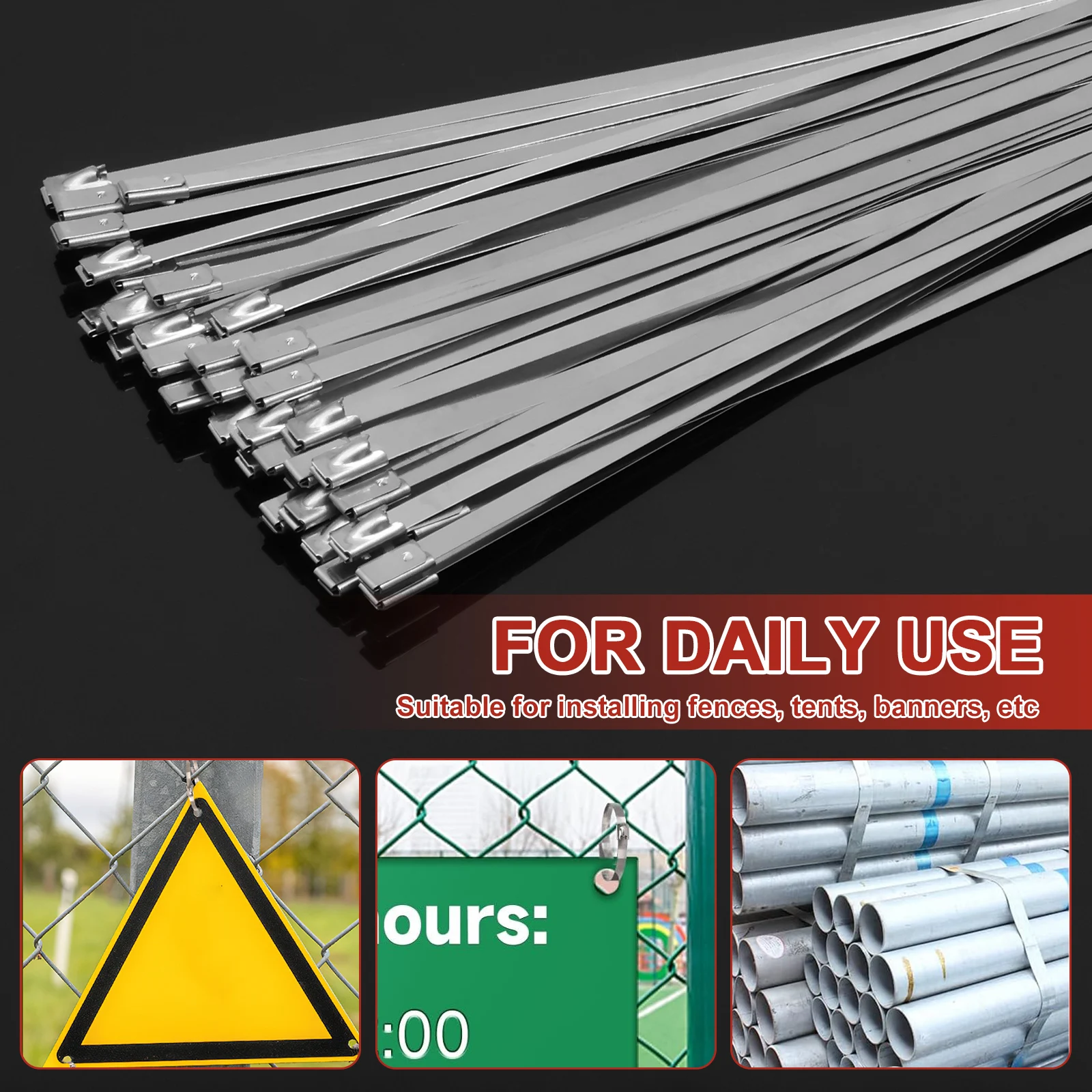 180Pcs Stainless Steel Cable Ties Heavy Duty Heat Proof Reusable Metal Zip Ties Self Locking Fastening Rings for Outdoor Fixed