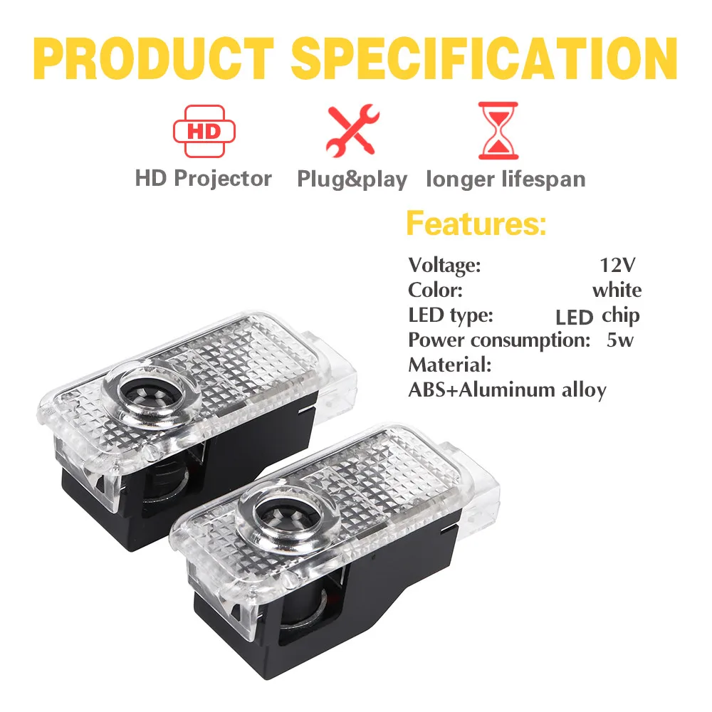 2X LED Car Door Interior Welcome Ghost Shadow Warning Light For VW Passat B5 B5.5 2000 - 2010 2009 2008 2007 Touareg 7L Phaeton view 5