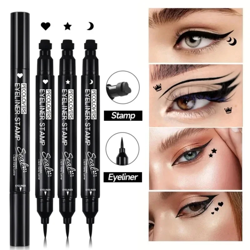 

1PC Double End Liquid Eyeliner Stamp-Black/red, Waterproof, Fine Tip, Water Droplets, Stars, Love Design, Perfect for Beginners