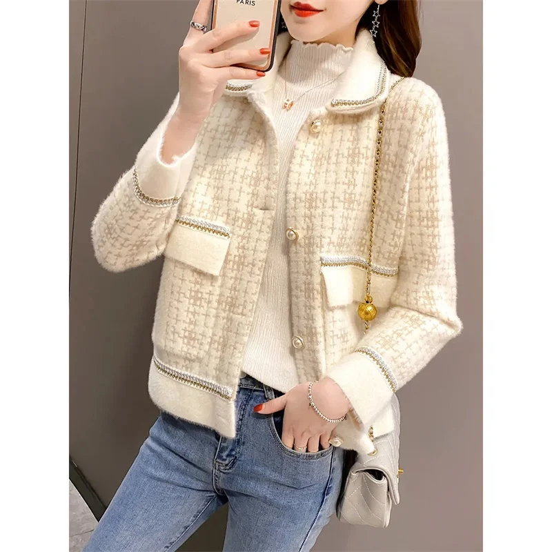 

Xiaoxiangfeng Jacket Female Short Outwear Autumn Winter 2024 Joker Sweater Cardigan Women Temperament Mink Velvet Coat Tide Tops