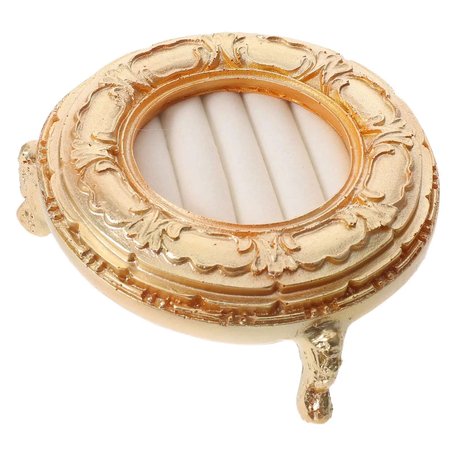 

Golden Ring Display Tray Vintage Resin Round Jewelry Holder Leg Vanity Small Organizer Boutique Photography Props Jewelry