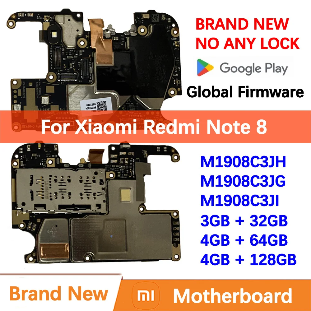 100% Brand New Motherboard for Xiaomi Redmi Note 8 Mainboard Logic Circuit Board Plate Global Unlocked Mother board M1908C3JHGI