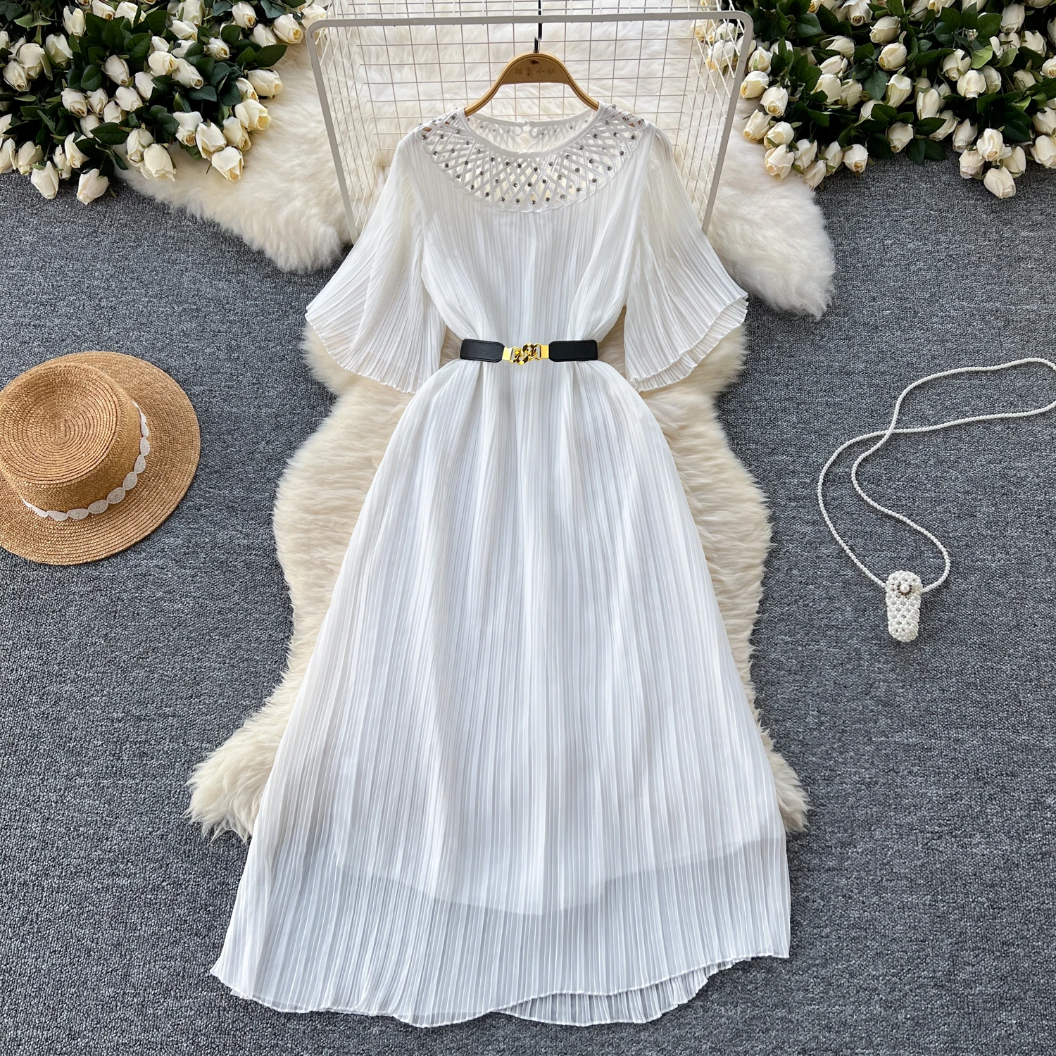 sweet lace PATCHWORK loose short sleeve Dress French Party Elegant Summer Sexy Slim Women dresses