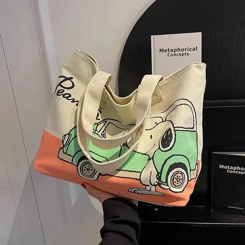 Cartoon-Snoopy-Leinentasche, Damenmode, große Schultertasche, beliebte Handtasche für Studenten, Reise-Umhängetasche – Detail 4