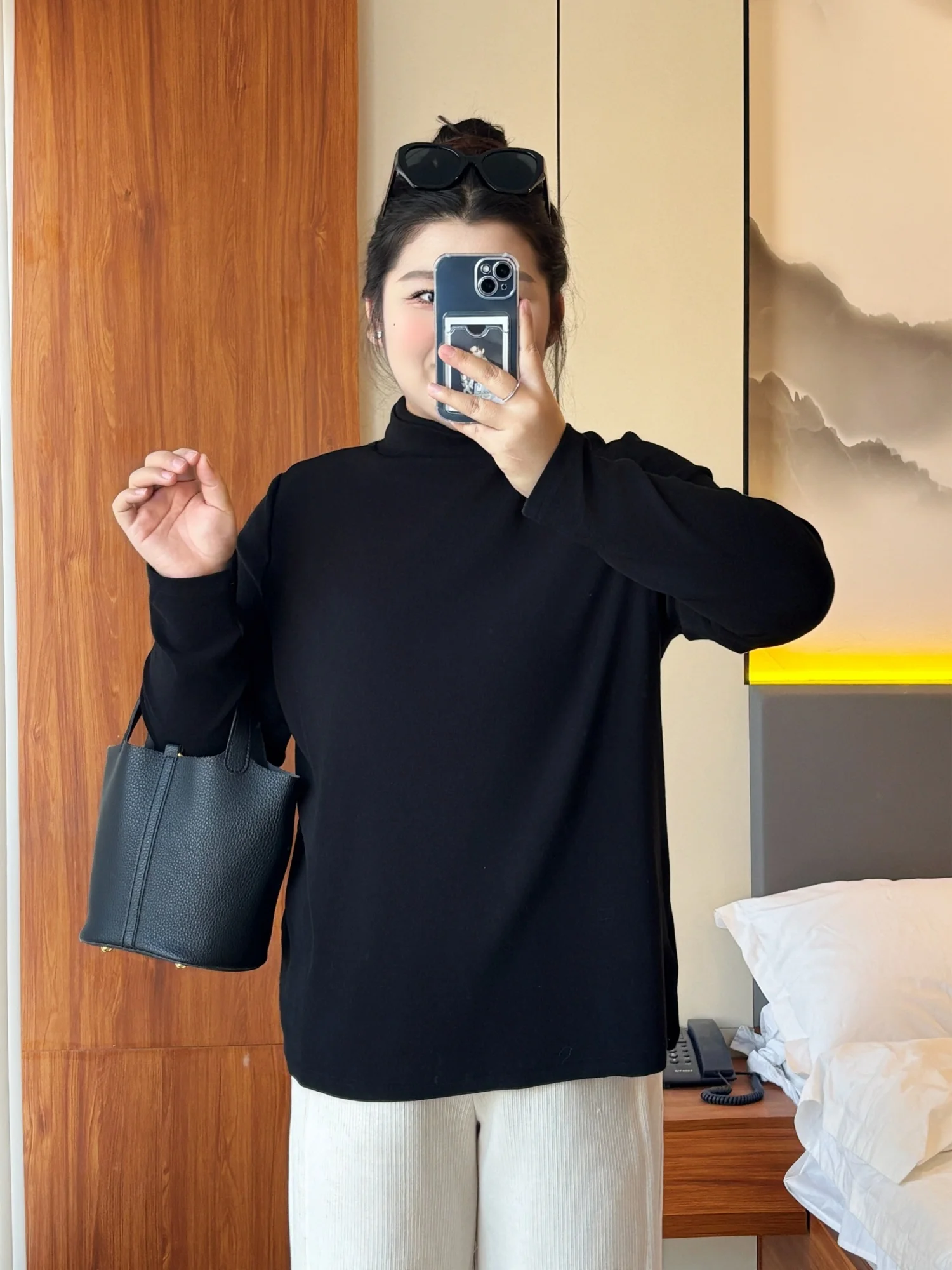 

Elegant Simple Style High Collar Pure Color Base Shirt Inner Wear Top for plus Size Women Winter New Arrival Commute Friendly