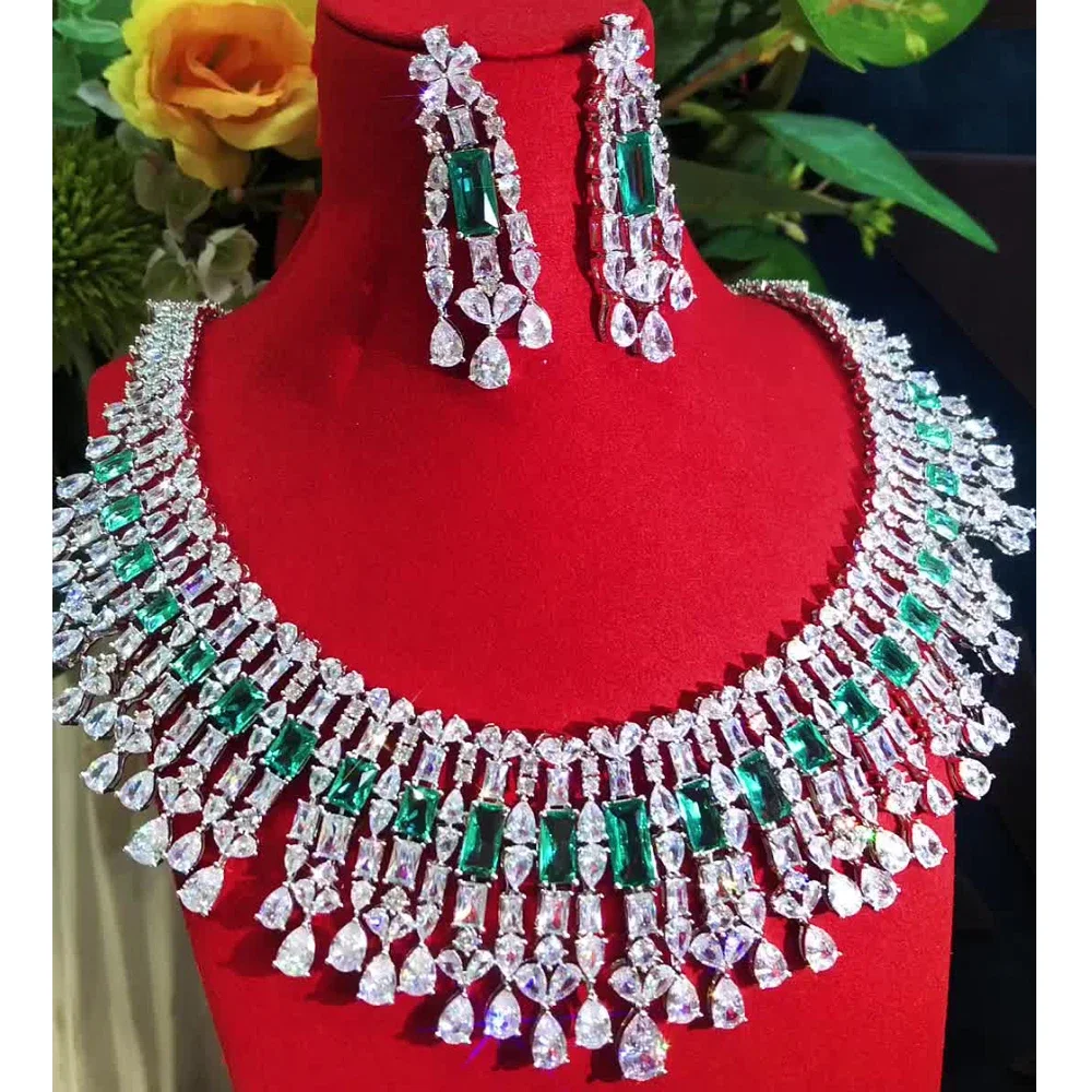 

Soramoore New Trendy Green Red Mix Jewelry Sets For Women Wedding Party Zircon CZ African Dubai Bridal Jewelry Set Dance Party