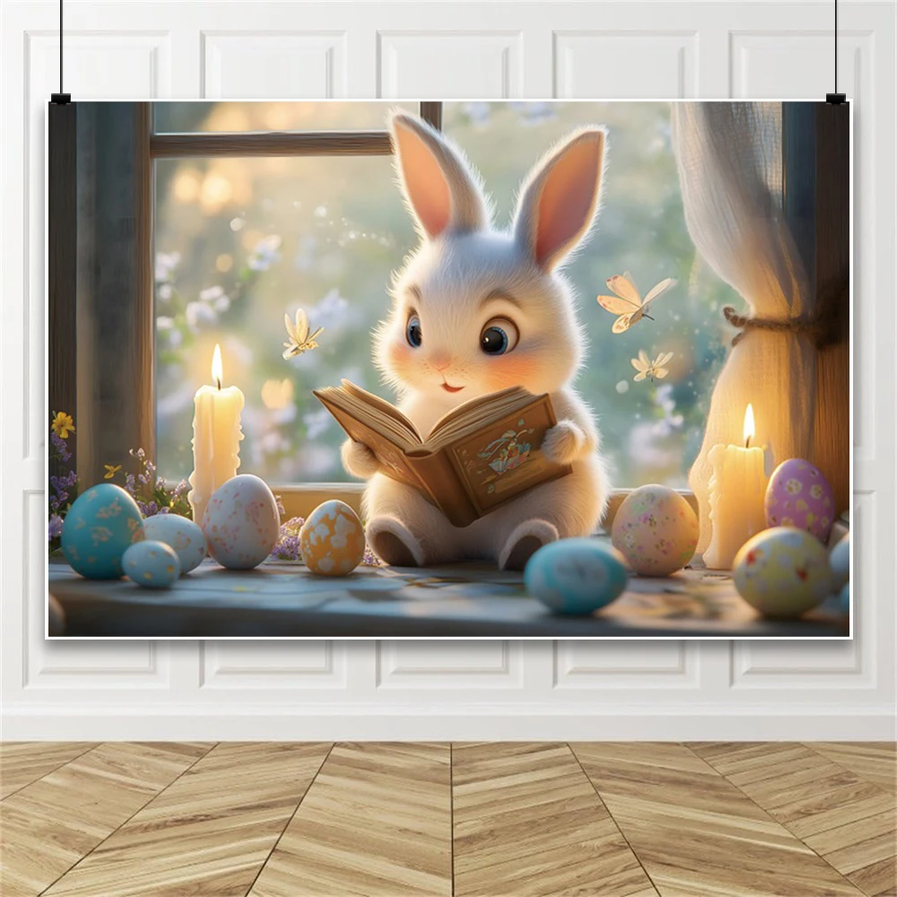 عيد الفصح التصوير خلفية البيض الملونة الكرتون الأرنب الفرنسية نافذة زهرة شمعة كتاب الأرواح حفلة خلفية استوديو الصور