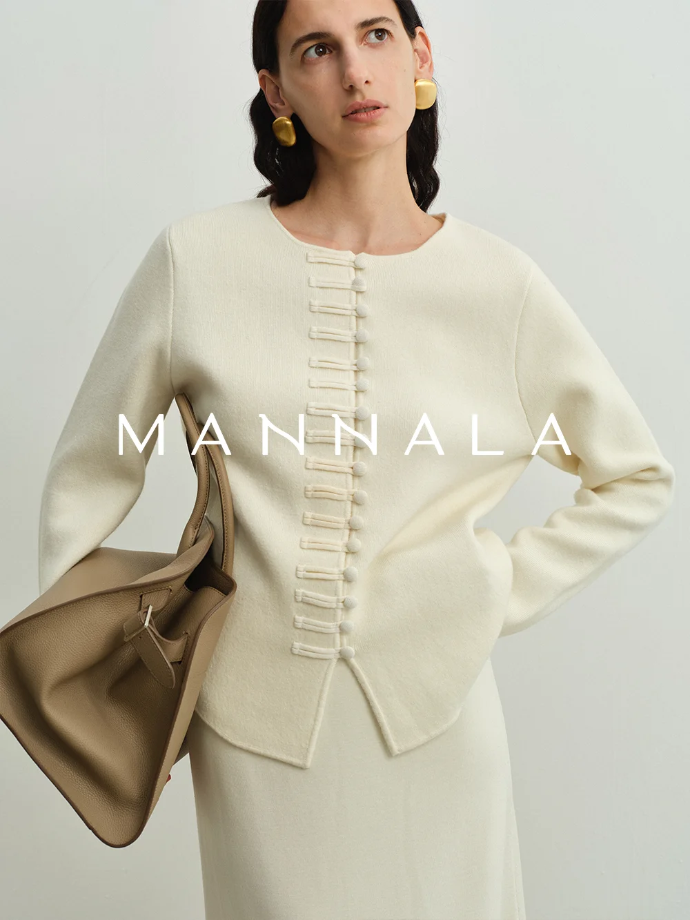 

Женский вязаный кардиган Mannala Gentle Big Sister High Ams из шерсти с пуговицами Q447, мягкий, с длинными рукавами