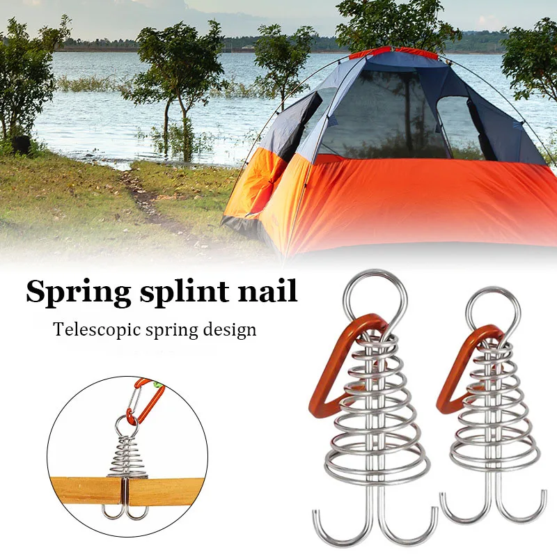 4pcs  outdoor camping octopus wind rope fixing buckle wooden deck gap fixing nail with spring tent wind rope hook