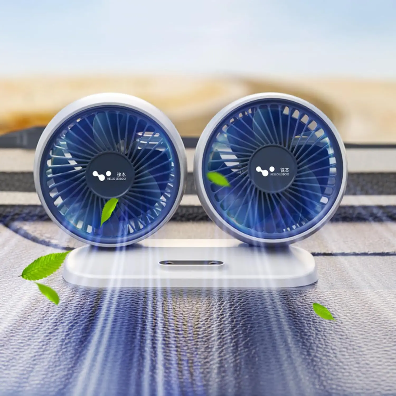 

Низкошумный двухголовочный автомобильный вентилятор 360° ° Регулируемый электрический вентилятор с независимым выключателем и 3 скоростями USB для стола, дома и офиса