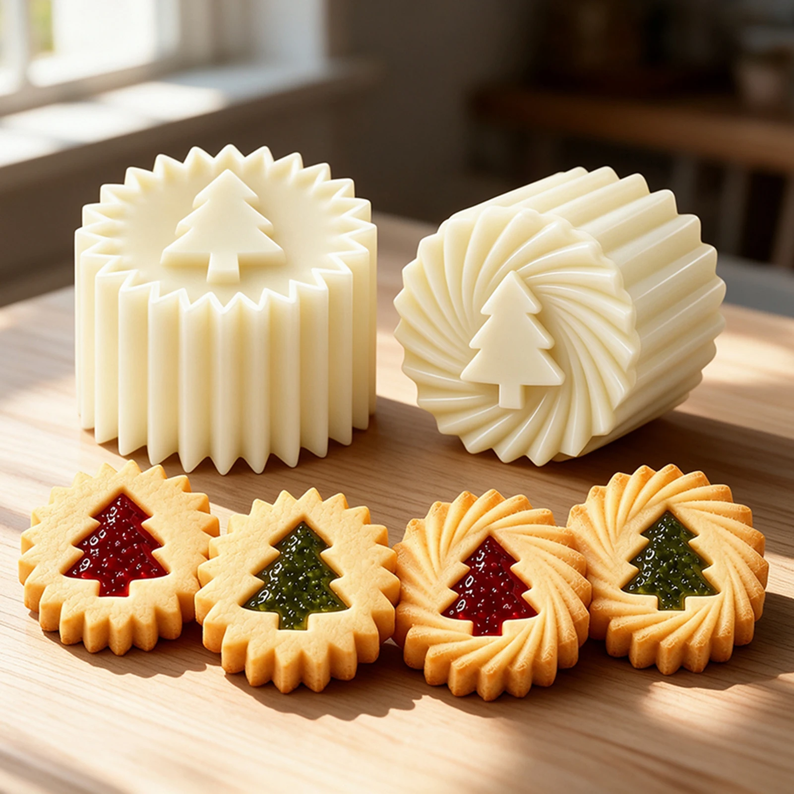 2 In 1 Double-Sided Christmas Tree Pastry Mold,Christmas-Cookie Press Set,Hand Press Biscuits Maker,DIY Dessert Baking Tool