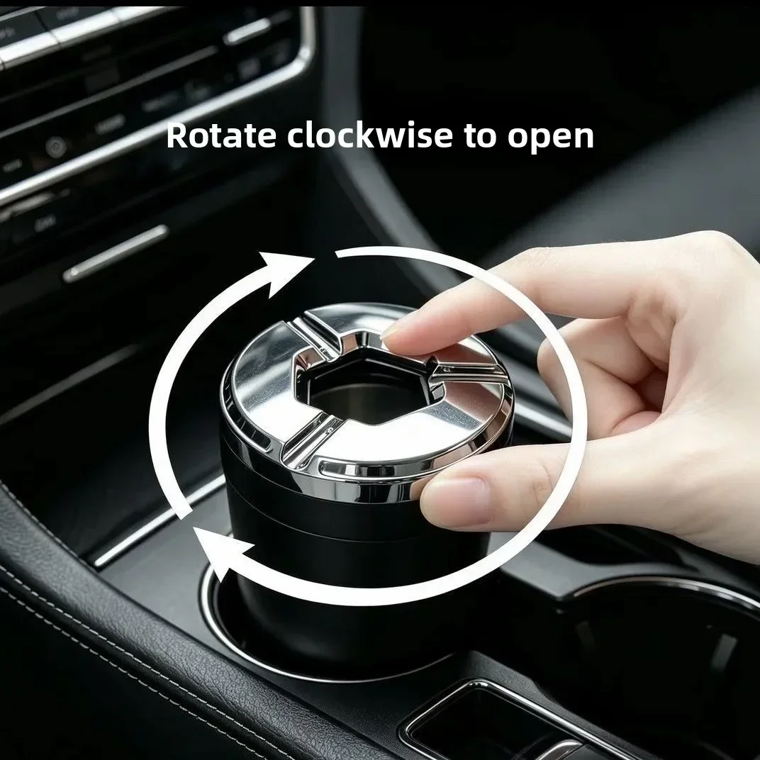 Auto-Aschenbecher mit Drehdeckel, auslaufsicherer Aschenhalter mit hochwertigem Gehäuse aus Aluminiumlegierung, 360° ° Drehbarer Zigaretten-Mülleimer für Auto und Zuhause – Detail 3