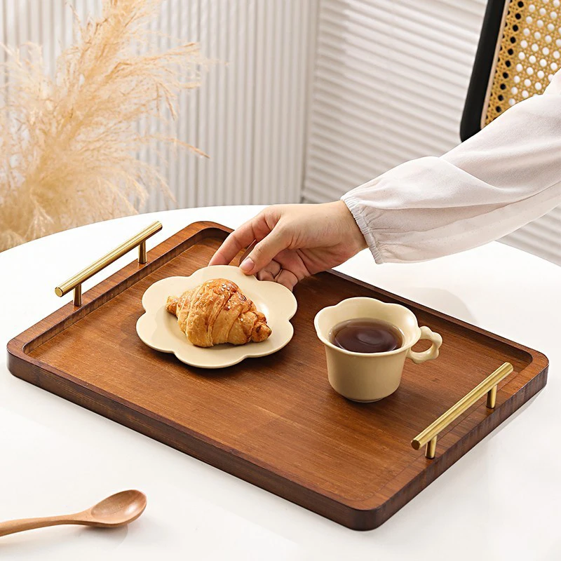 Vintage Bamboo Wooden Tray with Handles Rectangular Fruit Bread Food Sundries Serving Tray Household Kitchen Storage Trays Plate