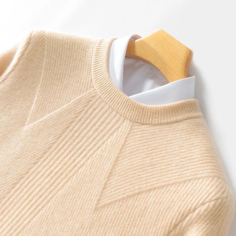 Autumn And Winter 100% Pure Wool Men's Sweater Round Neck Thickened Pullover Business Casual Cashmere Knitted Bottoming Shirt
