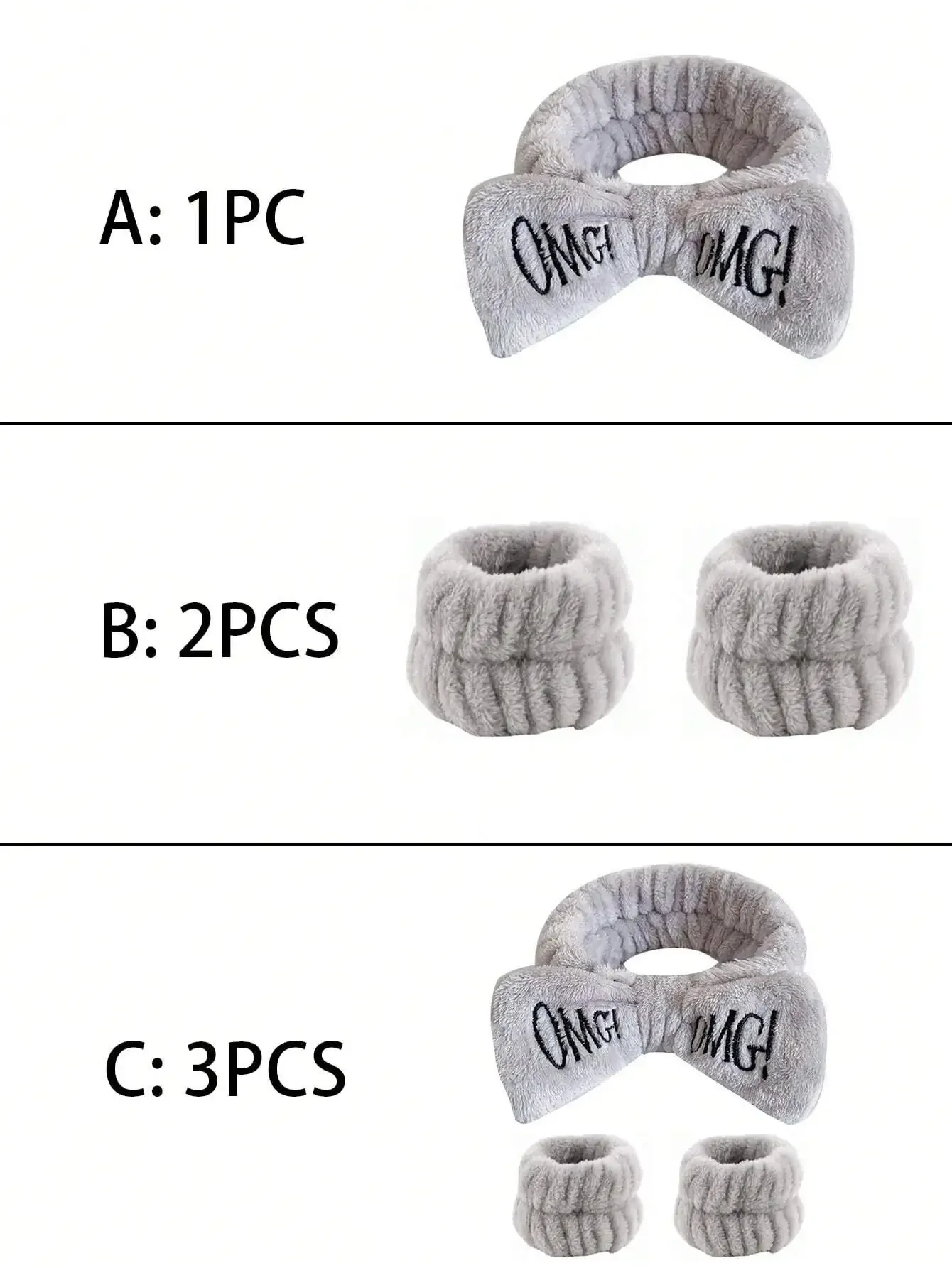

Gray Bow Headband And 2 Wrist Bands Set Polyester Hair Accessories For Women