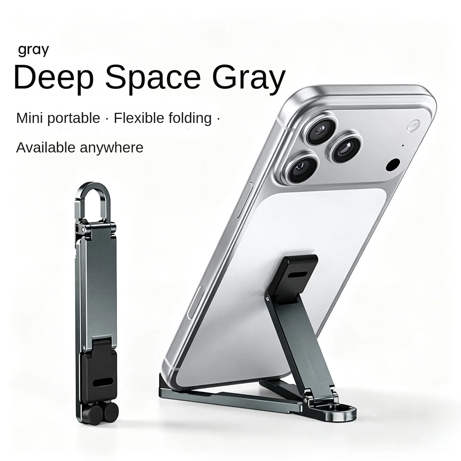 Metall-Schlüsselanhänger, Mini-Telefonhalter für iPhone, universeller tragbarer, faltbarer Telefonständer aus Aluminium, leicht, dünn, solide Dreieckshalterung