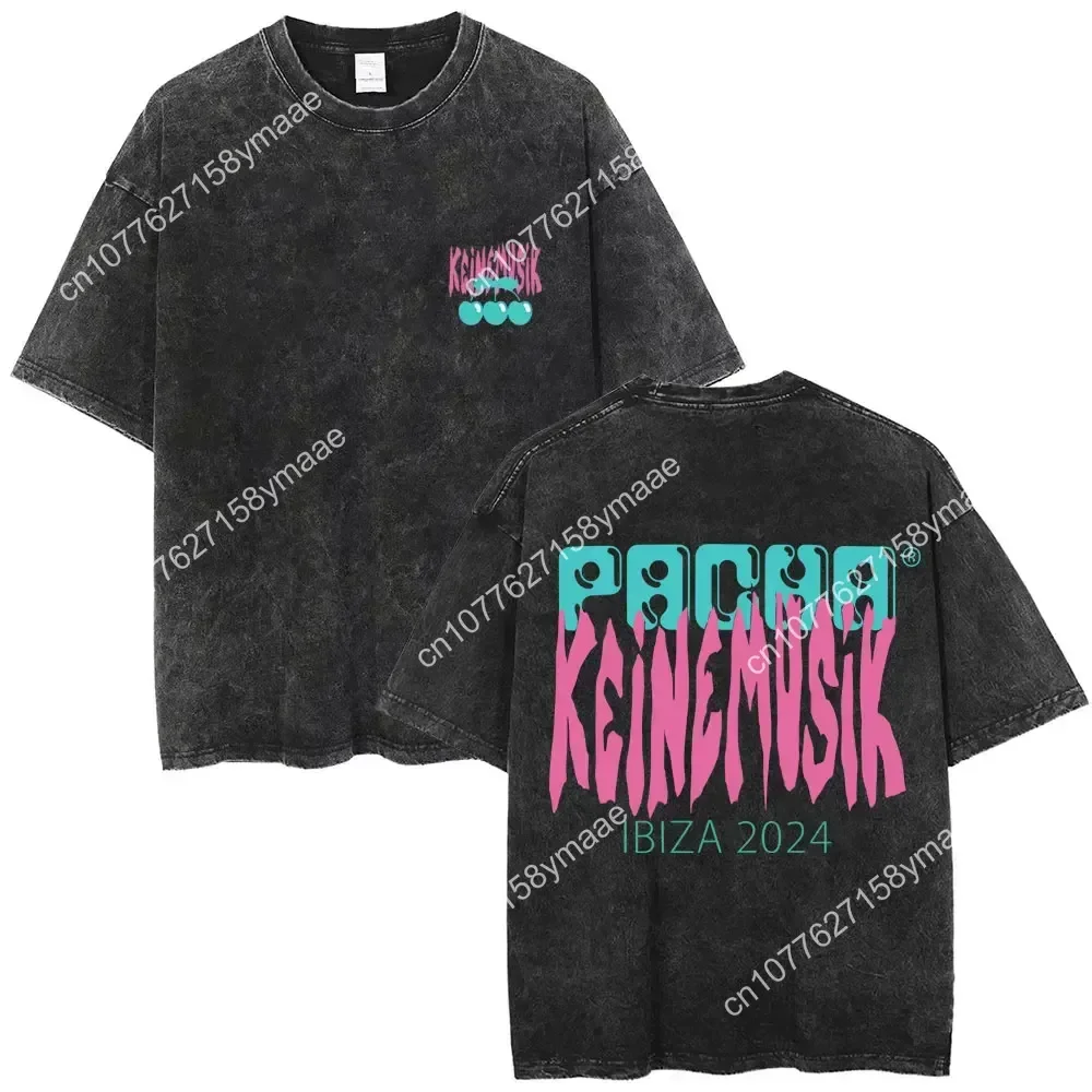Vintage Washed Summer Keinemusik X Pacha T-shirt Men Women Women Hip Hop Retro Harajuku T Shirts Men Women's Casual Cotton Tees