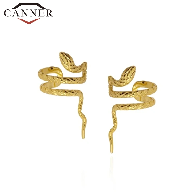 CANNER-pendientes de plata de ley 925 auténtica para mujer, aretes de serpiente con Clip, joyería sin perforaciones