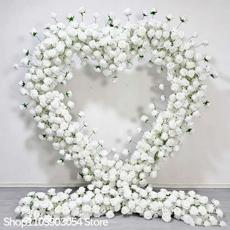Roter Rosen-Herzform-Kunstblumenbogen, Seidenrosen-Blumenherz-Bogenrahmen, Hochzeitsantrag, Valentinstag, Partydekoration – Detail 3
