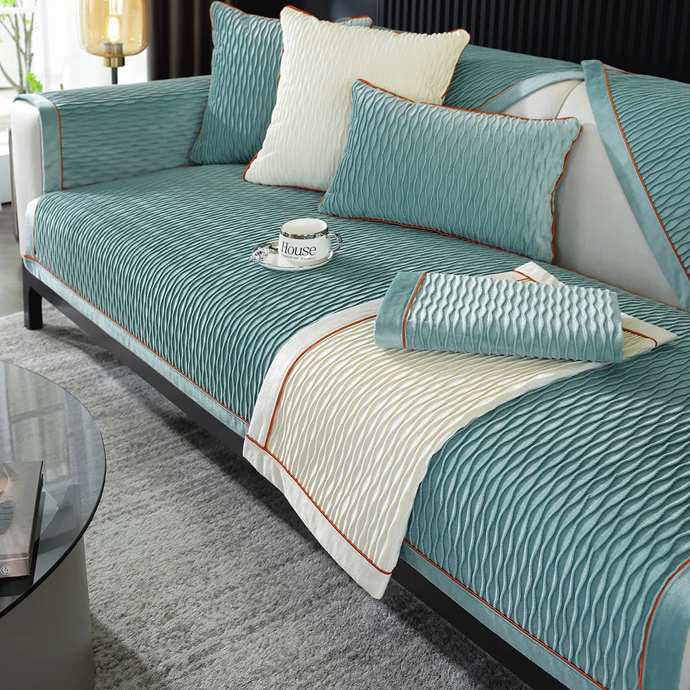 Three-Dimensional Velvet Sofa Cushion Cover Cloth Towel Thickened Non-Slip Skin-Friendly Luxury Living Room Sofa Cover Cushion