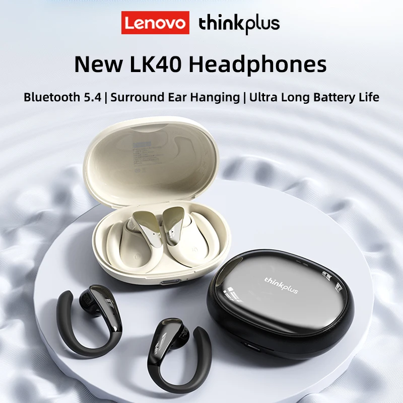 Lenovo LK40 Wireless Bluetooth 5.4 Headphones Hifi Sound Earphone Gaming Sports Waterproof Ear Hook HD Call with Mic Headsets