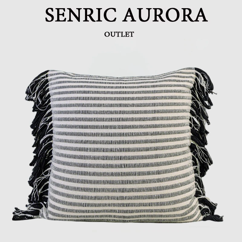 Design Luxury Cushion Cover 30x50 50x50cm Black Beige Cotton Linen Flowing Tassel Pillowcase For Home Hotel Bed Living Room Sofa