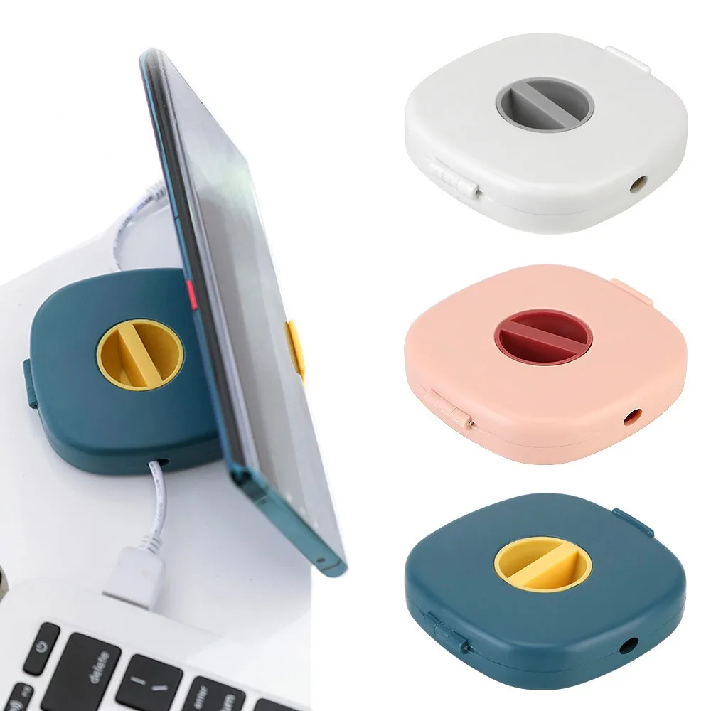 Portable 2 in 1 Cable Organizer Compact Round Cable Winder Box Small Rotatable Cord Wrap Data Cable Storage